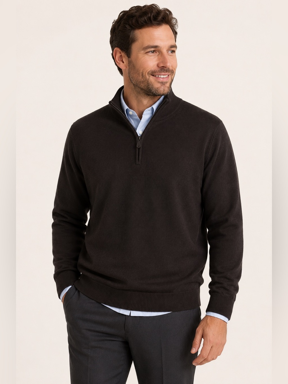 Brooks Brothers Mens XL Brown Extra Fine Merino Wool Quarter Zip Sweater Knit